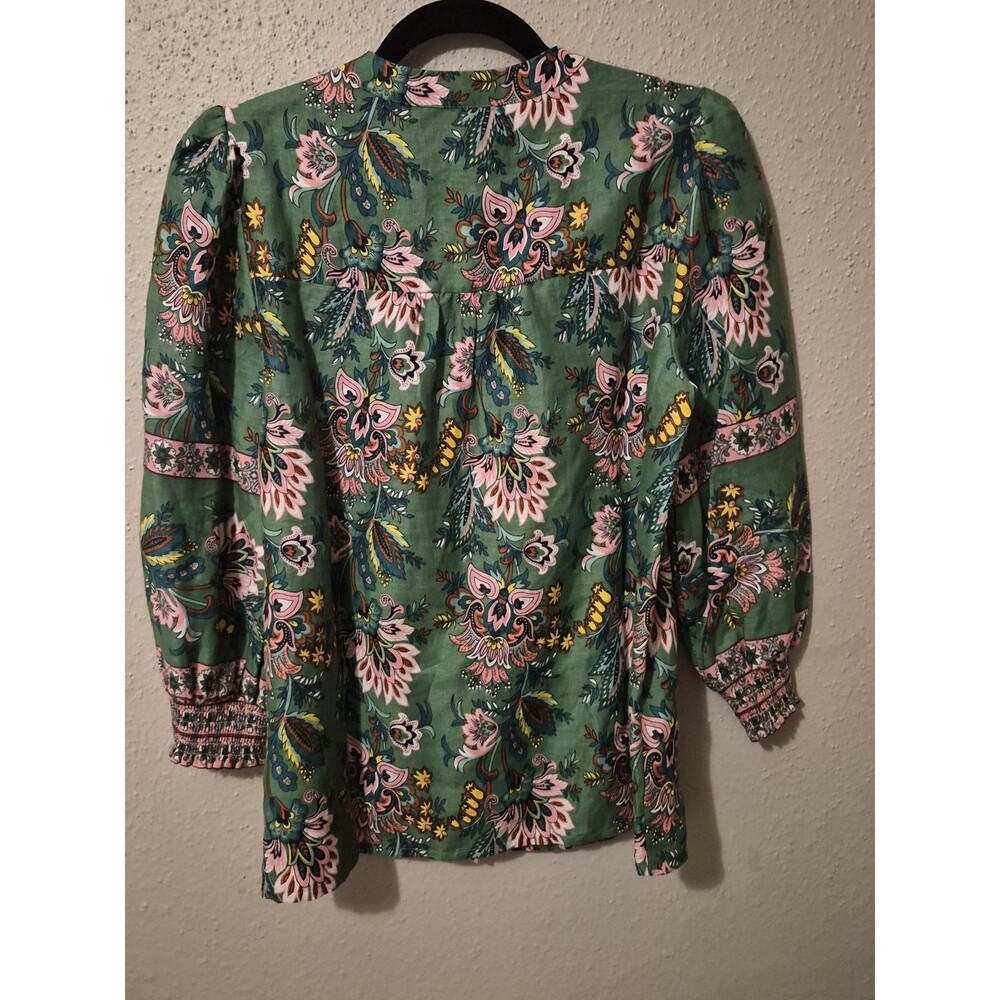 NWT Boden Alicia Floral Pure Linen Top Size 8 Puff Sleeve Coastal Preppy - Picture 3 of 9